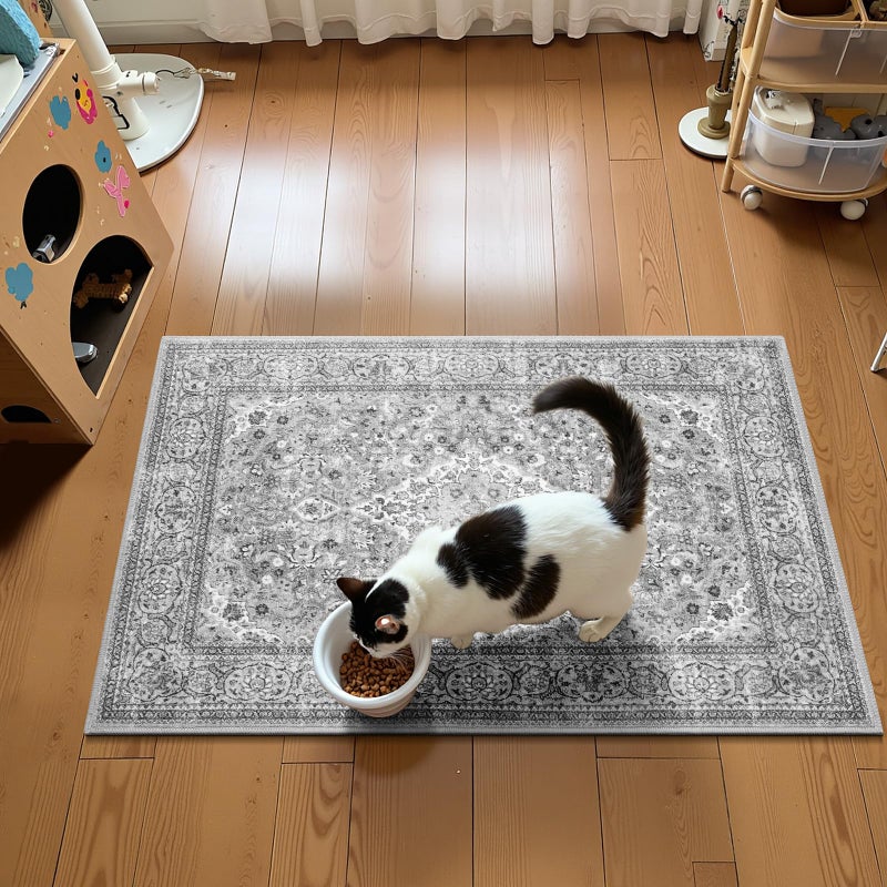 Flagover Grey Small Washable Area Rug, 2x3 Boho Vintage Entryway Rugs, Soft Non Slip Floral Door Mat, Aesthetic Low Pile Carpet for Front Door Entry Carpets Entrance Bedroom Kitchen - Image 3