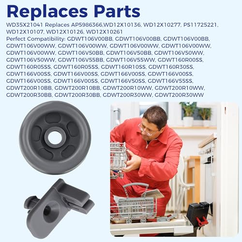 Romalon WD35X21041 Dishwasher Wheels Lower Dishrack Roller Axle Kit WD12X10136 WD12X10277 Compatible with GE Profile Lower Rack Kit 8PC Studs and 8PC Rollers - Image 5