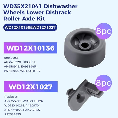 Romalon WD35X21041 Dishwasher Wheels Lower Dishrack Roller Axle Kit WD12X10136 WD12X10277 Compatible with GE Profile Lower Rack Kit 8PC Studs and 8PC Rollers - Image 2