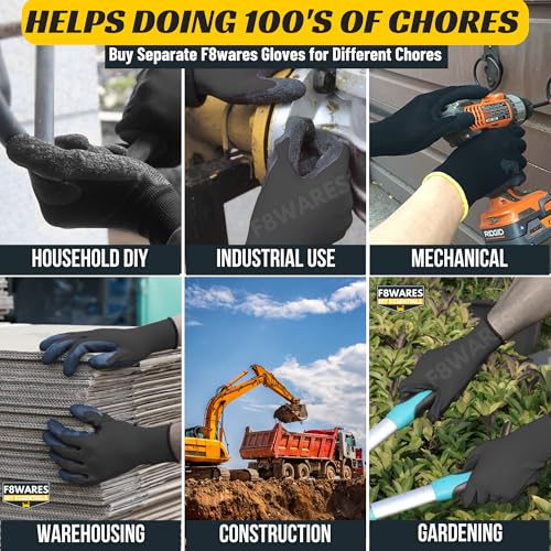 F8WARES 20 Pairs Latex Coated Safety Gloves for Men Industrial & Outdoor - Working Gloves for Men - Rubber Coated Hand Gloves for General Purpose, Gardening & Mechanical Work - Image 4