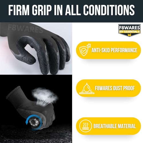 F8WARES 20 Pairs Latex Coated Safety Gloves for Men Industrial & Outdoor - Working Gloves for Men - Rubber Coated Hand Gloves for General Purpose, Gardening & Mechanical Work - Image 3