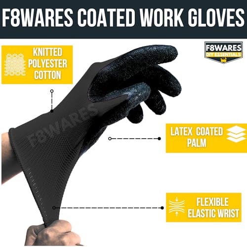F8WARES 20 Pairs Latex Coated Safety Gloves for Men Industrial & Outdoor - Working Gloves for Men - Rubber Coated Hand Gloves for General Purpose, Gardening & Mechanical Work - Image 2