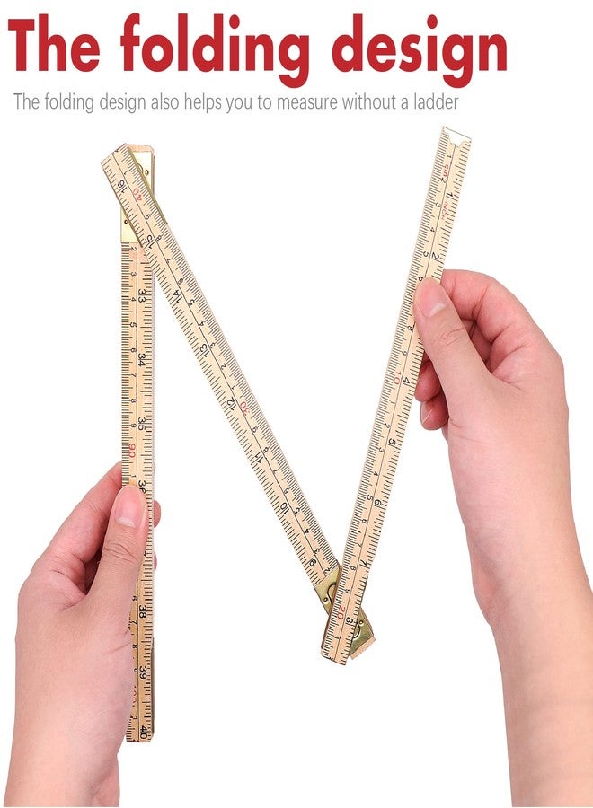 Jeemiter Heavy-Duty Wood Folding Rule, 6.5FT/2M Hardwood Carpenter Ruler with Brass Hinges | Anti-Warp Yard Stick with Inch & Metric Scales - Image 2