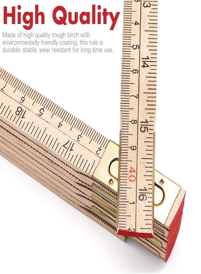 Jeemiter Heavy-Duty Wood Folding Rule, 6.5FT/2M Hardwood Carpenter Ruler with Brass Hinges | Anti-Warp Yard Stick with Inch & Metric Scales - Image 3