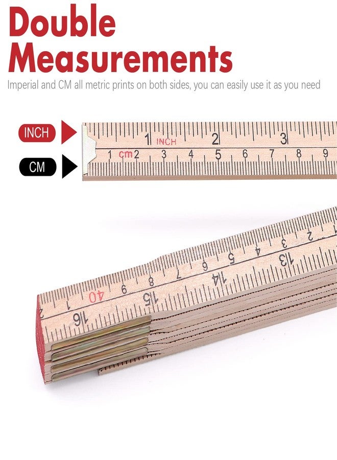 Jeemiter Heavy-Duty Wood Folding Rule, 6.5FT/2M Hardwood Carpenter Ruler with Brass Hinges | Anti-Warp Yard Stick with Inch & Metric Scales - Image 4