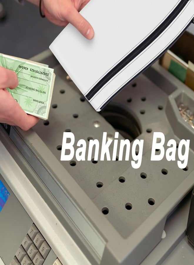 HAUTOCO Money Bag with Zipper 11x6.1 inch Money Pouch with Lined PU Leather Bank Bag Two Pockets Utility Wallet for Cash Check Receipt Coins Cosmetics, White - Image 5