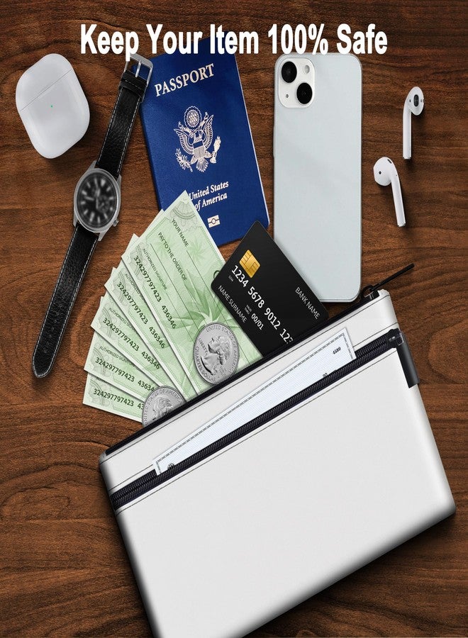 HAUTOCO Money Bag with Zipper 11x6.1 inch Money Pouch with Lined PU Leather Bank Bag Two Pockets Utility Wallet for Cash Check Receipt Coins Cosmetics, White - Image 4