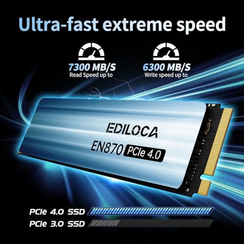 Ediloca 4TB SSD NVMe M.2 2280 PCIe Gen4 x4 Internal Solid State Drive - Up to 7300MB/s, 4TB SSD PS5 Dynamic SLC Cache, PS5 Compatible for Gaming PC Laptop(EN870) - Image 2