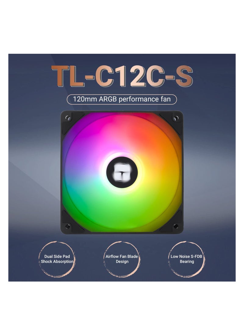 Thermalright TL-C12C-S CPU Fan 120mm ARGB Case Cooler Fan, 4pin PWM Silent Computer Fan with S-FDB Bearing Included, up to 1550RPM Cooling Fan  - Image 2