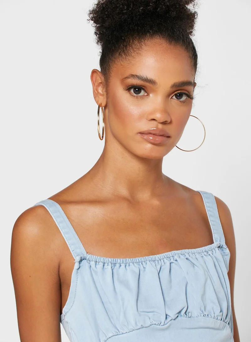 Missguided Petite Ruched Detail Denim Dress