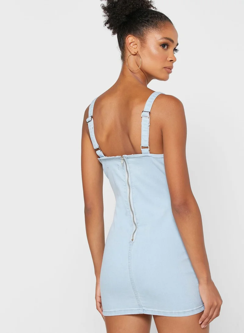 Missguided Petite Ruched Detail Denim Dress
