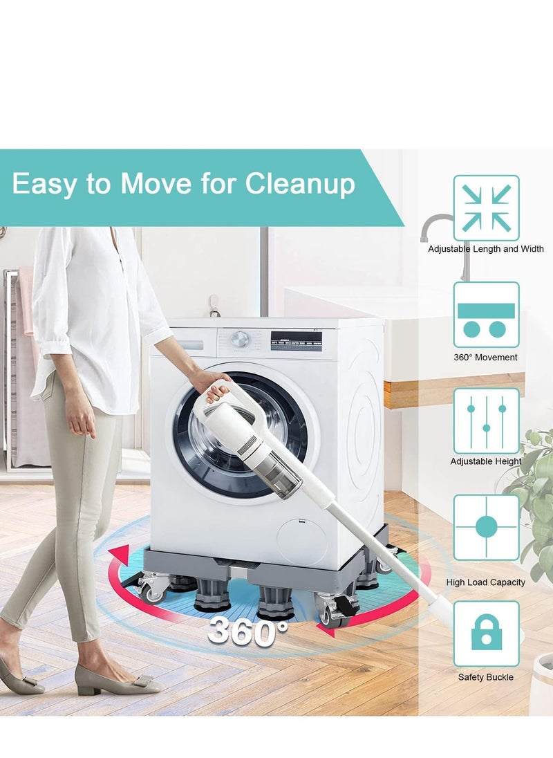 Arabest Washing Machine Base Mini Fridge Stand Universal Mobile Base Adjustable Washer Dryer Dolly Roller Telescopic Movable Pedestal with 4 Lockable Steel Wheels Double Tubes 8 Strong Feet for Refrigerator  - Image 4