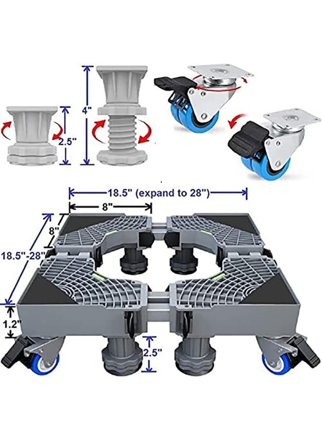 Arabest Washing Machine Base Mini Fridge Stand Universal Mobile Base Adjustable Washer Dryer Dolly Roller Telescopic Movable Pedestal with 4 Lockable Steel Wheels Double Tubes 8 Strong Feet for Refrigerator  - Image 2