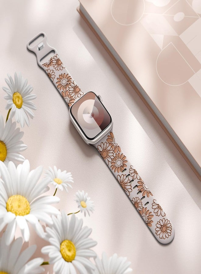 داجين سوار DaQin مزين بنقوش زهرية، متوافق مع ساعات Apple Watch النسائية بمقاسات 41 مم، 40 مم، و38 مم. سوار رياضي أنيق بلونين من السيليكون الناعم، مناسب لساعات iWatch Series 9، 8، 7، 6، 5، 4، 3، 2، 1، SE، وUltra، لون Starlight/بني. - Image 5