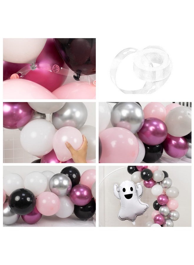 OuMuaMua - Pink Halloween Balloon Garland Kit For Girls - 175Pcs Grey, White, Black Balloons, 3D Bat Stickers & Ghost Balloon - Birthday Party Decorations - Image 1