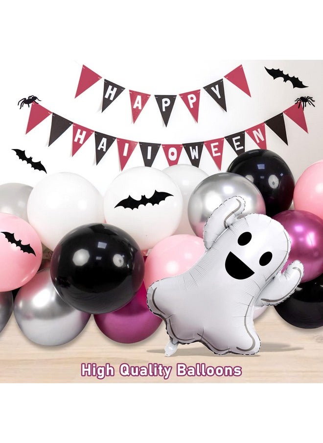 OuMuaMua - Pink Halloween Balloon Garland Kit For Girls - 175Pcs Grey, White, Black Balloons, 3D Bat Stickers & Ghost Balloon - Birthday Party Decorations - Image 1