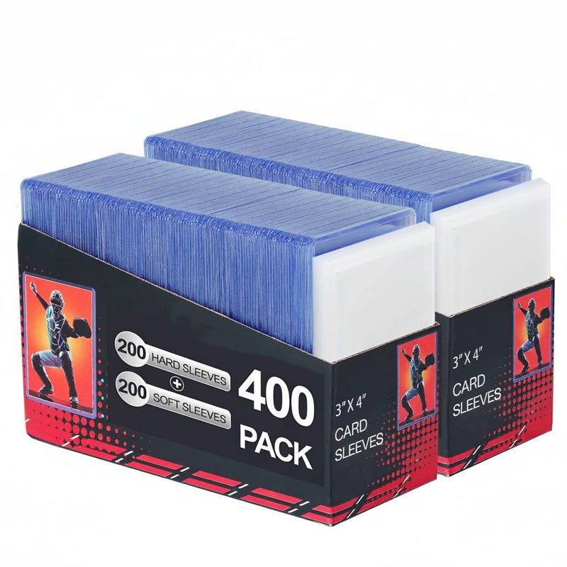 Btlwpy 400 Card Sleeves Clear Loads for Cards,3"X4" Baseball Card Protectors,Premium Sleeves for Cards,Hard Plastic Card Holder for Trading Sports Football Game Cards (200 Hard Sleeves+200 Penny Sleeves) - Image 1