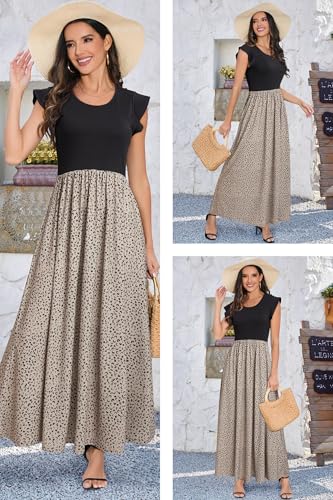 OUGES Women 2025 Spring Summer Floral Maxi Dresses Maternity Clothes Casual Long Fashion Photoshoot Dress with Pockets(Floral A,S) - Image 2