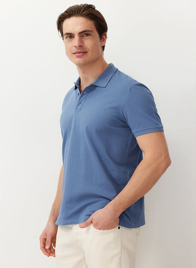 trendyol Indigo Regular Cut Textured % Cotton Polo Neck T-Shirt - Image 4