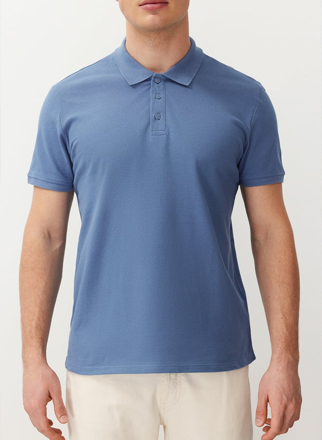 trendyol Indigo Regular Cut Textured % Cotton Polo Neck T-Shirt - Image 5
