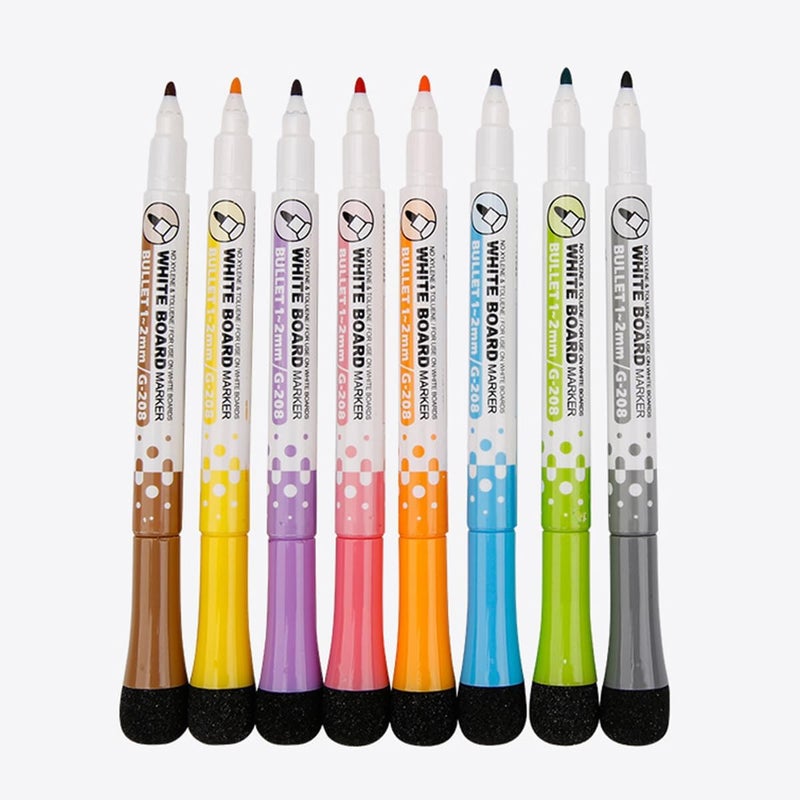 إي سي في في مجموعة من 8 أقلام سبورة بيضاء قابلة للمسح الجاف، أقلام سبورة بيضاء مغناطيسية سهلة المسح، قلم اجتماعات مع غطاء ممحاة للكتابة على السبورة البيضاء والزجاج والمرايا - Image 2