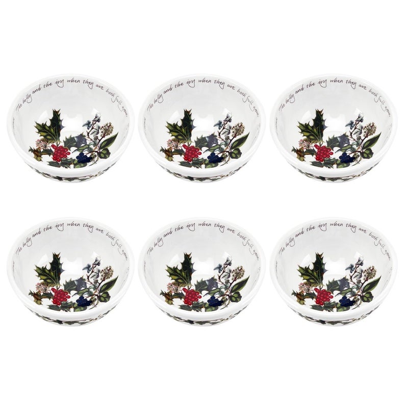 Portmeirion Portmeirion Holly and Ivy 8Inch Salad Bowls Set of 6  Festive Earthenware for Christmas Dining Ideal for Salads Sides Desserts  Microwave Dishwasher Freezer Safe  Seasonal Tableware 