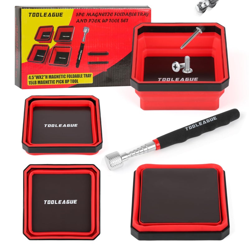 TOOLEAGUE 4Pcs Collapsible Magnetic Parts Tray Set with 15Lb Magnetic Pickup Pen45 Square Silicone Foldable Tool for Organizing Screw Bolts Nuts Washers Pins and Other Small Metal Parts - Image 3