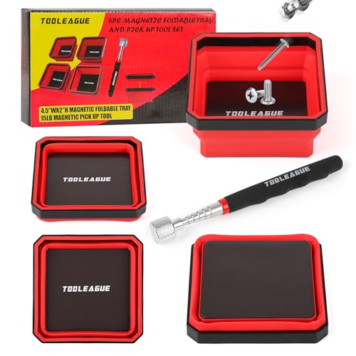 TOOLEAGUE 4Pcs Collapsible Magnetic Parts Tray Set with 15Lb Magnetic Pickup Pen45 Square Silicone Foldable Tool for Organizing Screw Bolts Nuts Washers Pins and Other Small Metal Parts - Image 1