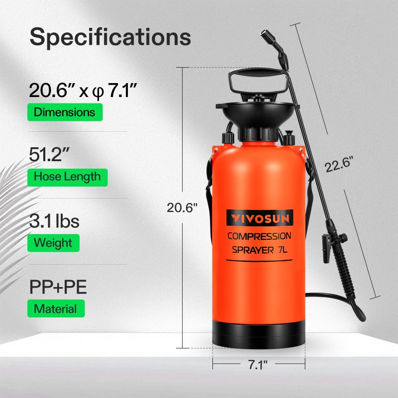 VIVOSUN 1.85-Gallon Pump Pressure Sprayer, Pressurized Lawn & Garden Water Spray Bottle with Adjustable Shoulder Strap, for Spraying Plants, Garden Watering and Household Cleaning - Image 2