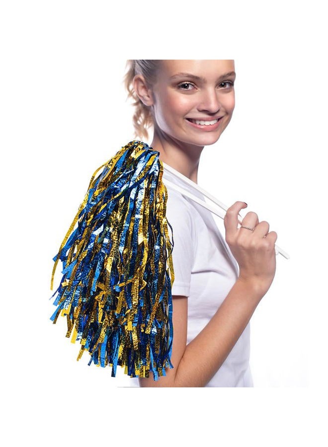 Anderson's Royal Blue and Gold Metallic Textured Cheerleading Pom Pom Set, Set of 10, Foil Cheer Pom Poms, Cheering Squad, Team Spirit, Fan Gear, Keepsakes - Image 2