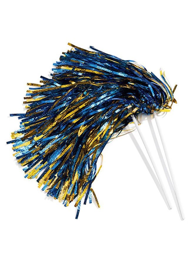 Anderson's Royal Blue and Gold Metallic Textured Cheerleading Pom Pom Set, Set of 10, Foil Cheer Pom Poms, Cheering Squad, Team Spirit, Fan Gear, Keepsakes - Image 1