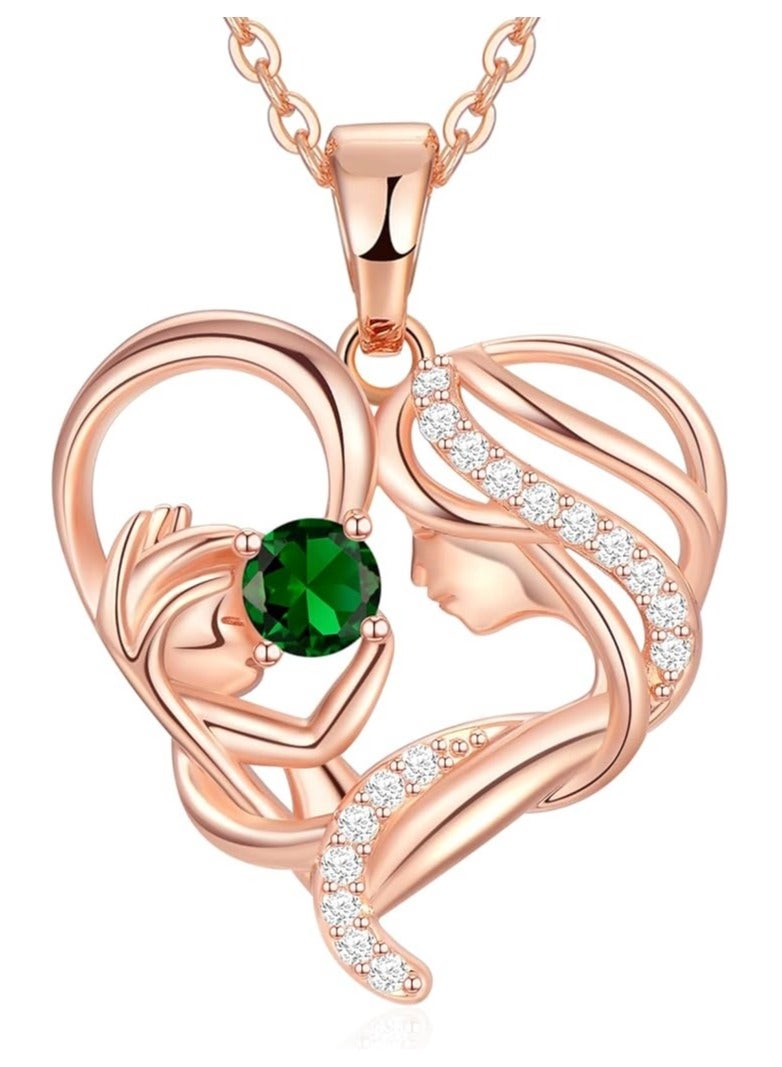 Zifeel Mother and Child Love Heart Pendant Necklace, Mothers Day Gift,  925 Sterling Silver Rose Gold  Birthstone Necklace for Women, Mothers Day Valentines, Anniversary, Birthday,  Jewelry Gifts for Mom, Women, Wife Grandma... - Image 1