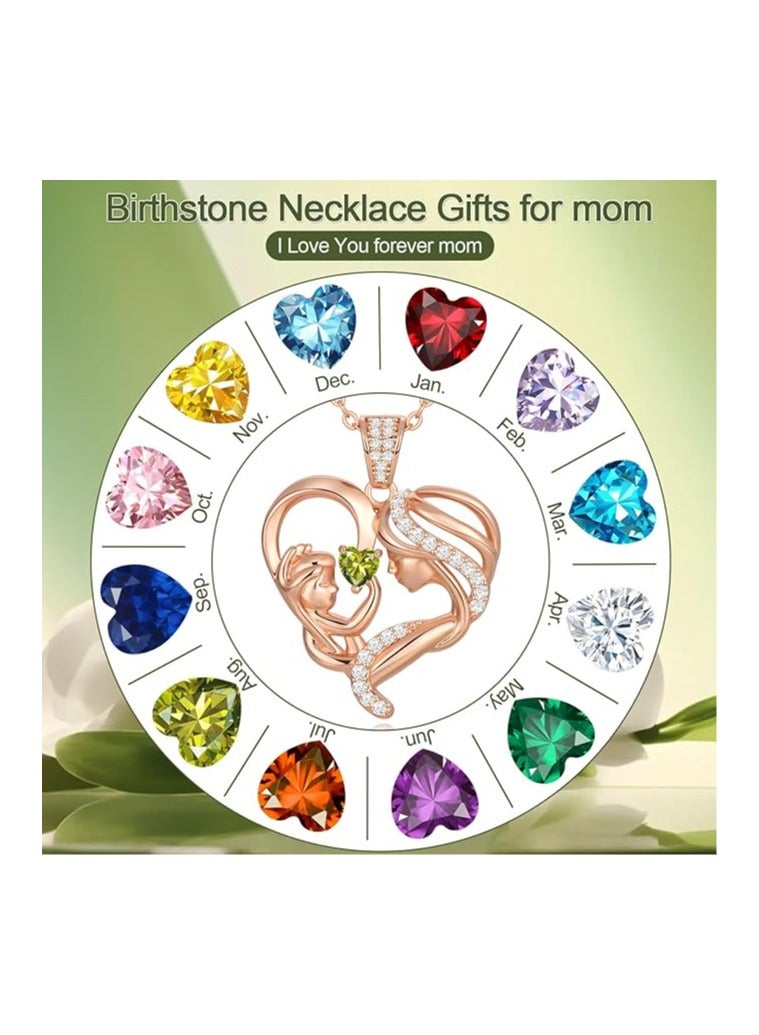Zifeel Mother and Child Love Heart Pendant Necklace, Mothers Day Gift,  925 Sterling Silver Rose Gold  Birthstone Necklace for Women, Mothers Day Valentines, Anniversary, Birthday,  Jewelry Gifts for Mom, Women, Wife Grandma... - Image 3