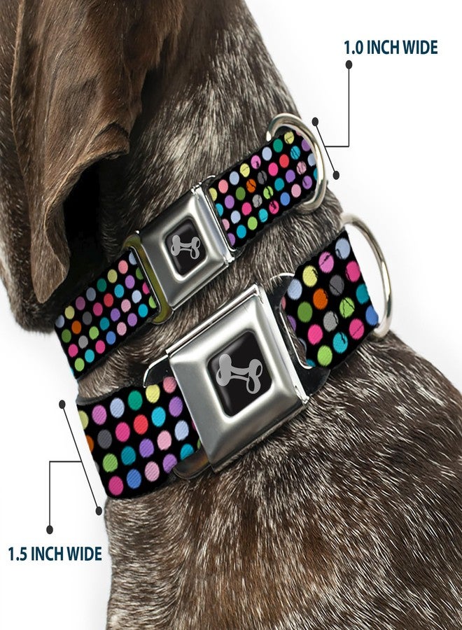 Buckle Down Dog Collar Seatbelt Buckle Mini Polka Dots Black Multi Color 13 to 18 Inches 1.5 Inch Wide - Image 2