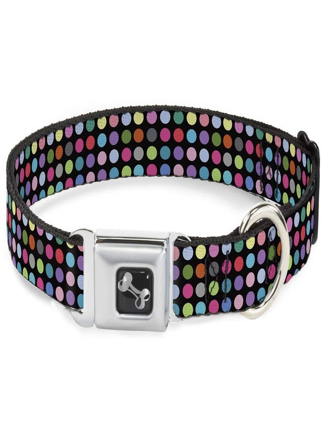 Buckle Down Dog Collar Seatbelt Buckle Mini Polka Dots Black Multi Color 13 to 18 Inches 1.5 Inch Wide - Image 1