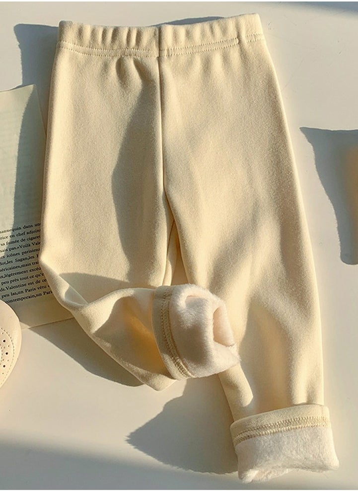 Loquat - Kids Solid Color Thick Thermal Underwear Pants Cotton Soft Long Johns Base Layer Bottom Children's Pajama Pants Cream White - Image 1