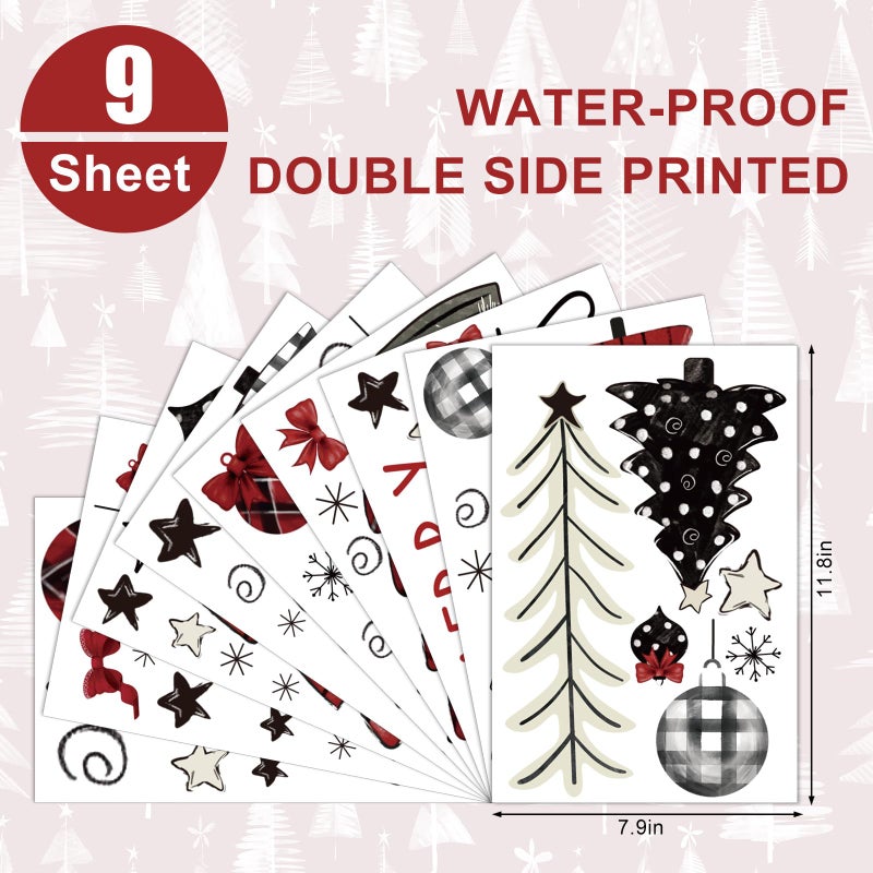 Whaline Merry Christmas Window Clings Red Black Xmas Tree Ball Snowflake Window Stickers Double-Side Plaid Glass Decals for Home Party Supplies  7.9 x 11.8 Inch  9 Sheets - Image 5