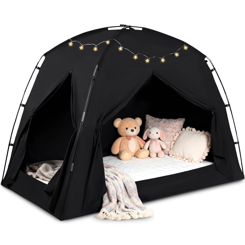 jiangcha Bed Tents for Kids and Adults, Portable 100% Breathable and 93% Blackout Dream Play Tent, 3 Doors Big Privacy Space Sleeping Canopy for Floor or Twin Full Queen Sizes Bed (Black, Full-Size) - Image 1