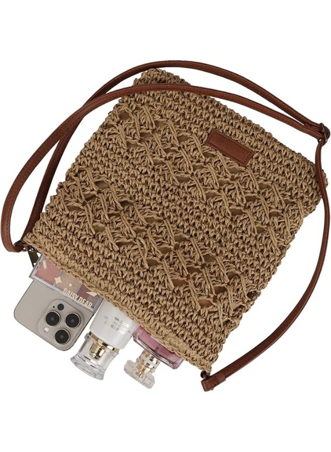 انتيكيانو حقيبة كروشيه شبكية من القش للنساء كتف منسوجة للشاطئ والعطلات الصيفية - Image 4