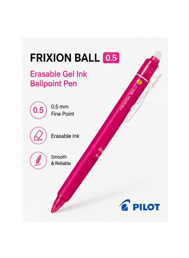 PILOT FriXion Ball Knock Erasable Gel Pen LFBK-23EF-P, 0.5 mm, Pink, Gel Ink, 1 pen for journals - Image 1