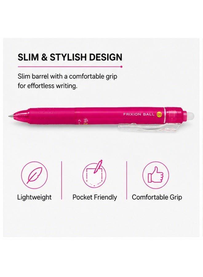 PILOT FriXion Ball Knock Erasable Gel Pen LFBK-23EF-P, 0.5 mm, Pink, Gel Ink, 1 pen for journals - Image 4