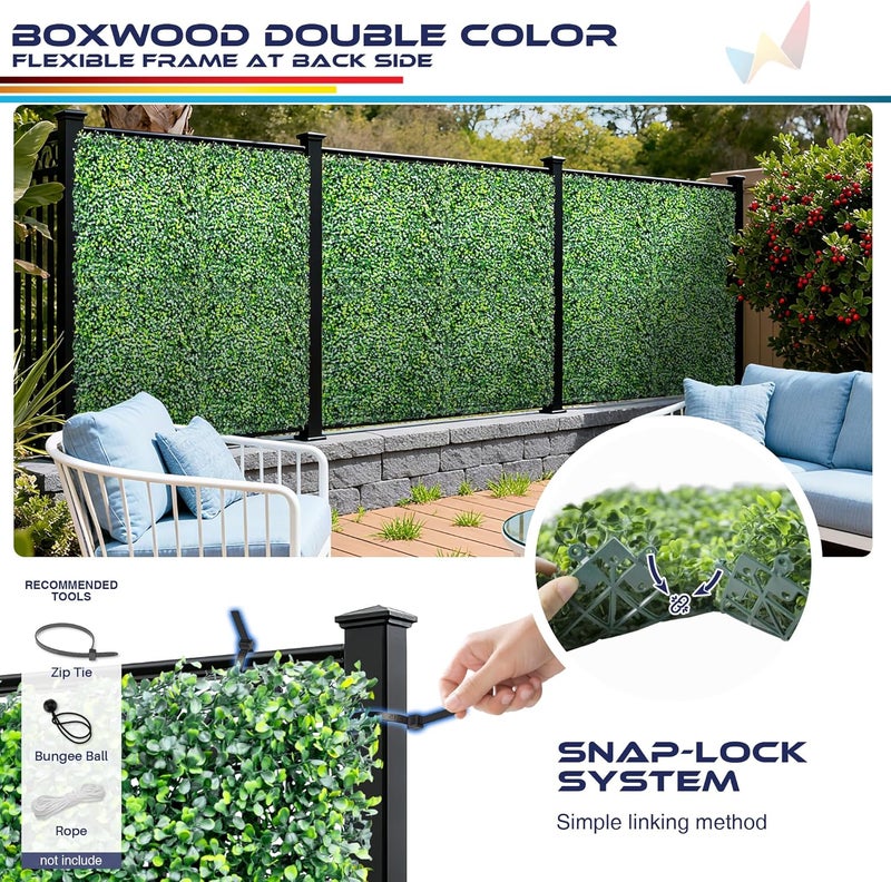 Windscreen4less 6 PCS 20"x20" Artificial Boxwood Panels Faux Plant Grass Green Wall Panel Decoration for Outdoor Indoor Garden Backyard (Boxwood Double Color) - Image 4