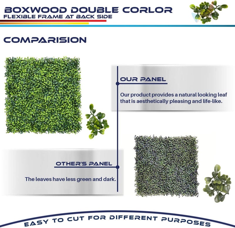 Windscreen4less 6 PCS 20"x20" Artificial Boxwood Panels Faux Plant Grass Green Wall Panel Decoration for Outdoor Indoor Garden Backyard (Boxwood Double Color) - Image 5