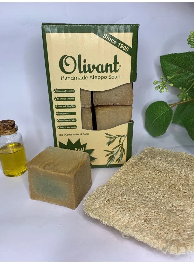Olivant Handmade Aleppo Soap Natural Olive Oil Soap With Free Loofah For Nourishing Skin 640G 4Barsx160G - Image 2