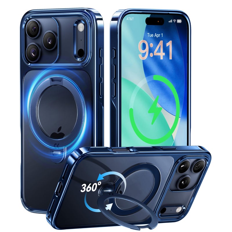 CASEKOO 360 Spin Magnetic Stand for iPhone 17 Pro Max Case with [Fit for MagSafe][17FT Military Protection] Slim Polished Frame Titanium Alloy Sturdy Stand 6.9", Glossy Deep Blue - Image 1