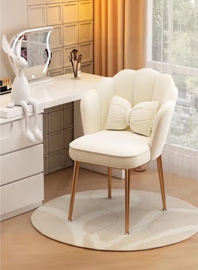 Petal Makeup Chair with Pillow & Golden Metal Legs, Chair for Living Room, Dining Room, Dressing Room, Bedroom, Home Office - Beige - Image 1