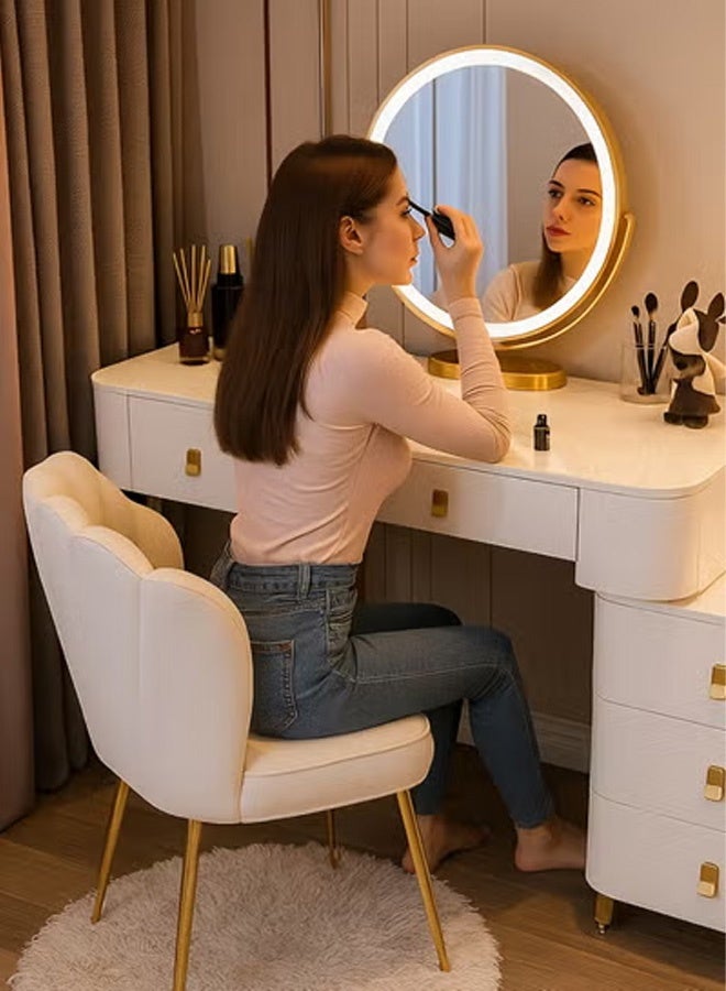 Petal Makeup Chair with Pillow & Golden Metal Legs, Chair for Living Room, Dining Room, Dressing Room, Bedroom, Home Office - Beige - Image 2