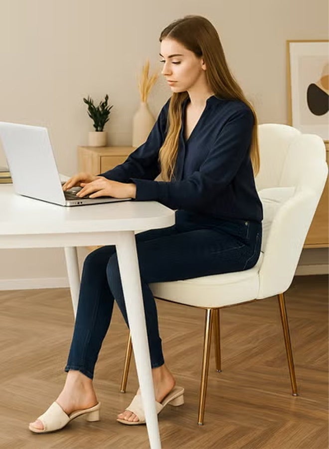 Petal Makeup Chair with Pillow & Golden Metal Legs, Chair for Living Room, Dining Room, Dressing Room, Bedroom, Home Office - Beige - Image 3