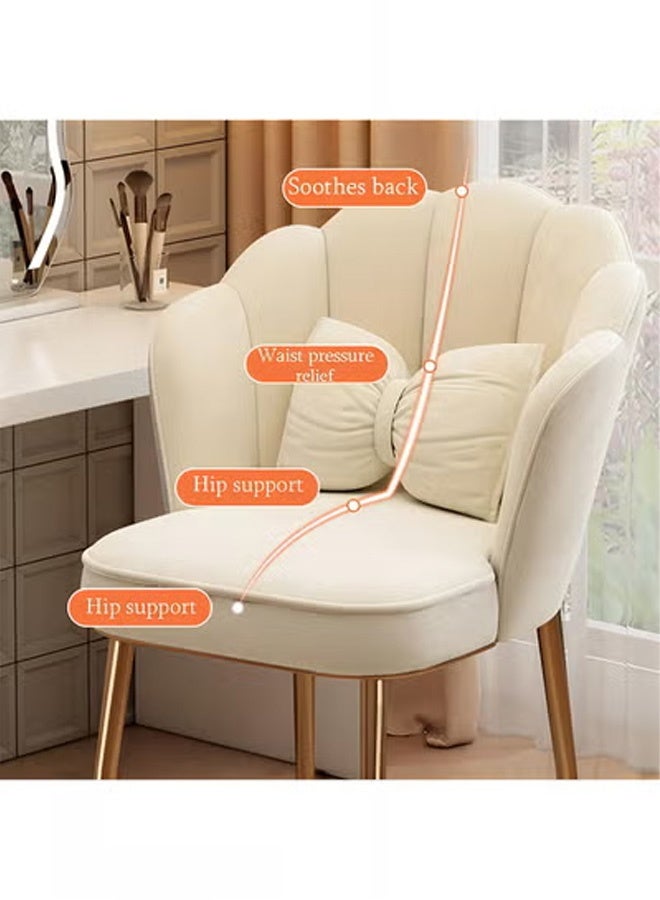 Petal Makeup Chair with Pillow & Golden Metal Legs, Chair for Living Room, Dining Room, Dressing Room, Bedroom, Home Office - Beige - Image 4