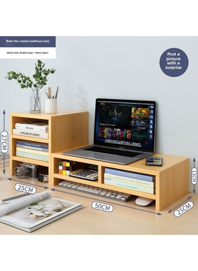 USB Laptop Monitor Elevated Stand Bracket Bracket Office Desktop Keyboard Support Shelf Heat Dissipation-Color:Wood Color Double Layer + Three Layers Notebook Model